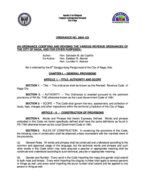 Ordinance No 123 an Ordinance Codifying and Bb Naga City Naga Gov  Form