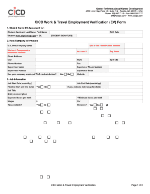 CICD Work &amp; Travel Employment Verification EV Form