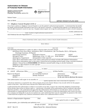  Authorization for Release of Protected Health Information AHN Org Ahn 2014