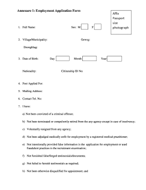 Job Application Sample in Bhutan  Form