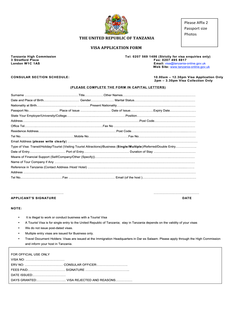 No Download Needed Tanzania Visa Application Form