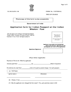 Application Form for Indian Passport at the Indian Mission Post