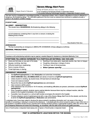 Allergy Card for Wallet Template  Form