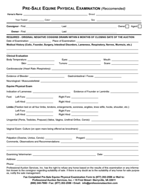 Equine Physical Exam Form