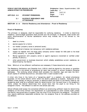 Proof of Residency Poway Unified School District  Form