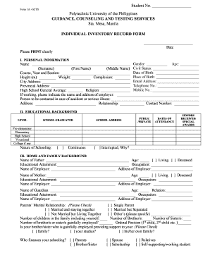 Individual Inventory Form