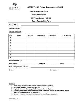 Futsal Registration Form
