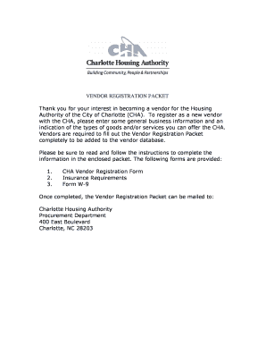 Vendor Registration Charlotte Housing Authority Cha Nc  Form