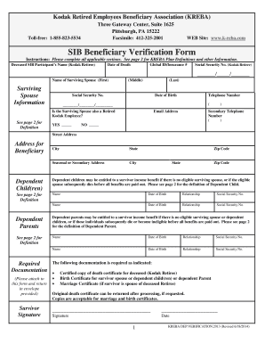 SIB Beneficiary Verification Form K Reba Com