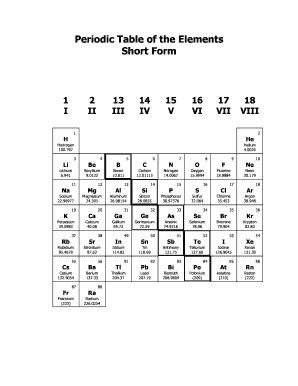 Short Periodic Table  Form