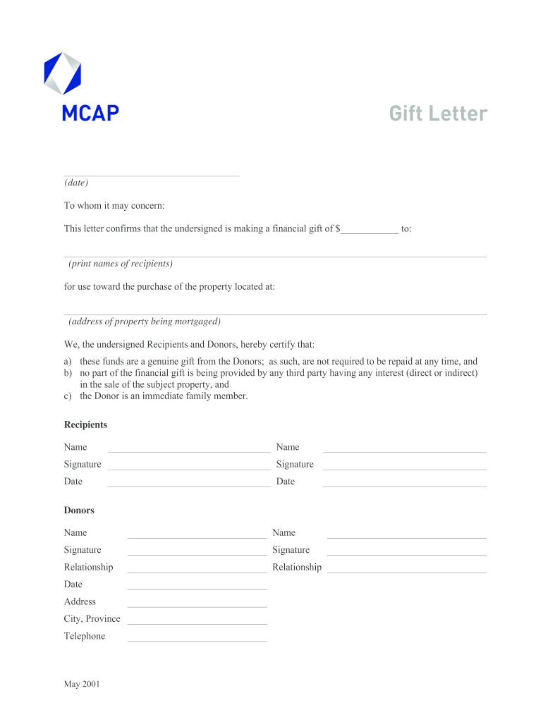  Basic Printable Mortgage Gift Letter 2001-2024