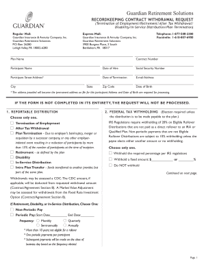 Guardian Withdrawal Termination PDF Pinnacle Financial Services  Form