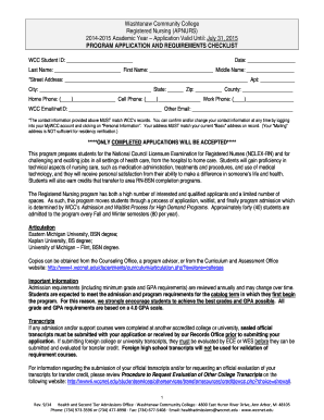Registered Nursing APNURS Application 15 Academic Year Www4 Wccnet  Form