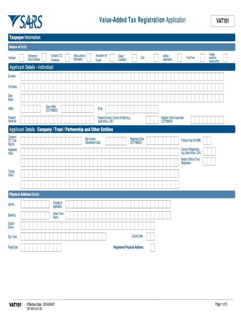  Vat101 Form 2014