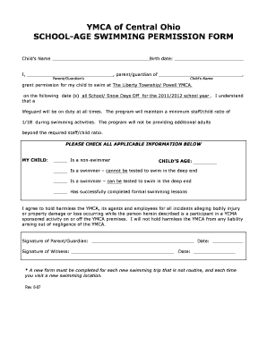 Swimming Permission Form