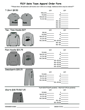 PICY Swim Team Apparel Order Form Ymcacolumbus