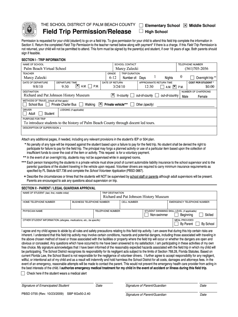 Hammock Pointe Elem Permission Slips Pictures  Form