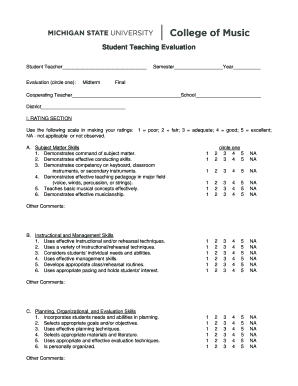 Evaluation Form PDF MSU College of Music Michigan State