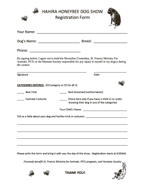 HAHIRA HONEYBEE DOG SHOW Registration Form