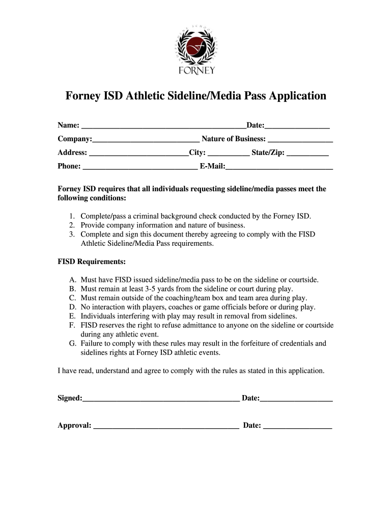 Forney ISD Athletic SidelineMedia Pass Application 1020 Webapps Forneyisd  Form