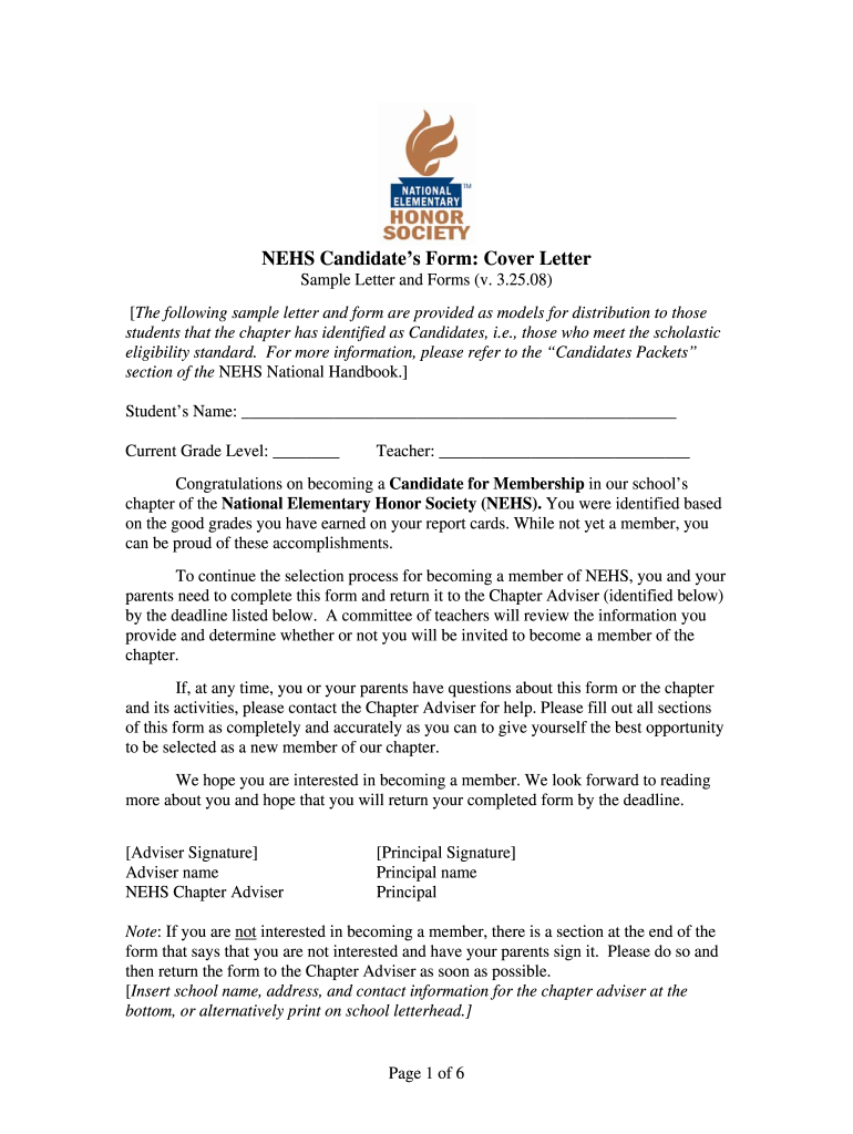 Get and Sign Nehs Candidate Evaluation Form 2008-2022