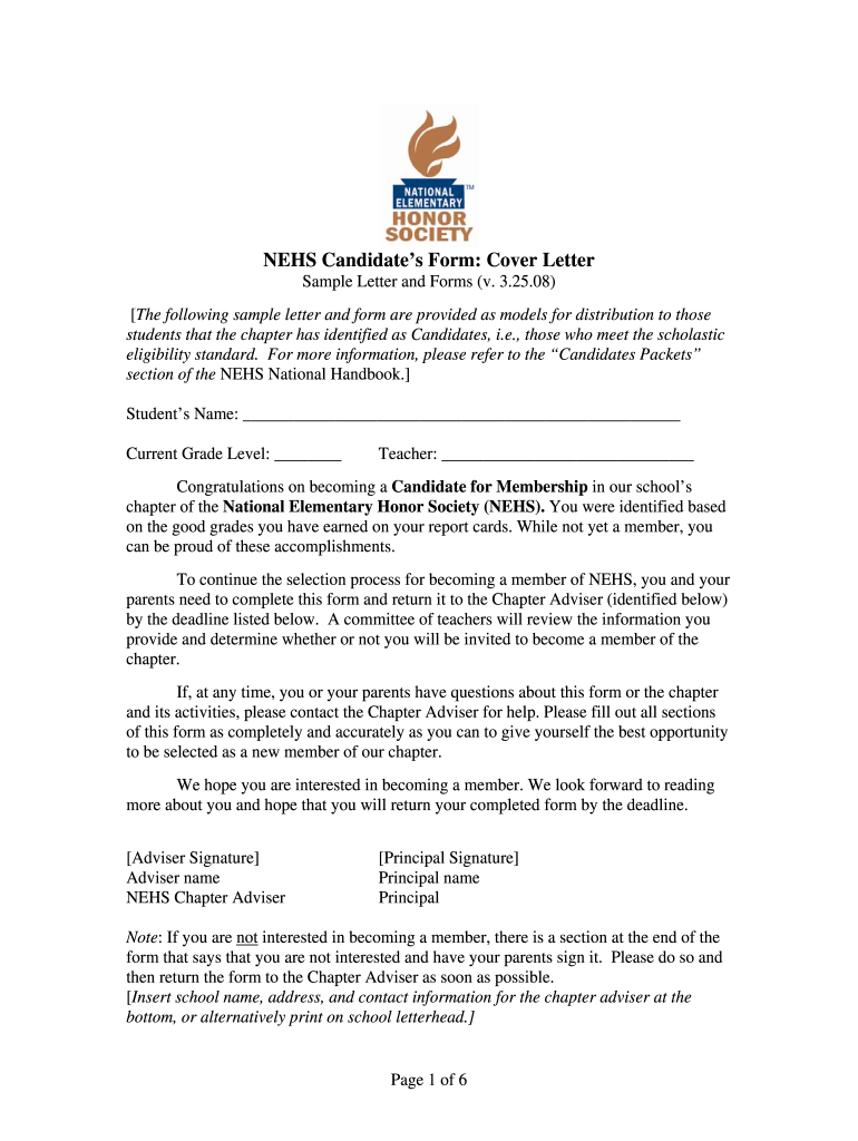  Nehs Candidate Evaluation Form 2008-2024