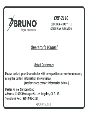 Bruno Cre 2110 Installation Manual  Form