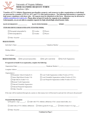 Merchandise Request Form Athletic Virginia