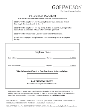 I 9 Retention Worksheet  Form