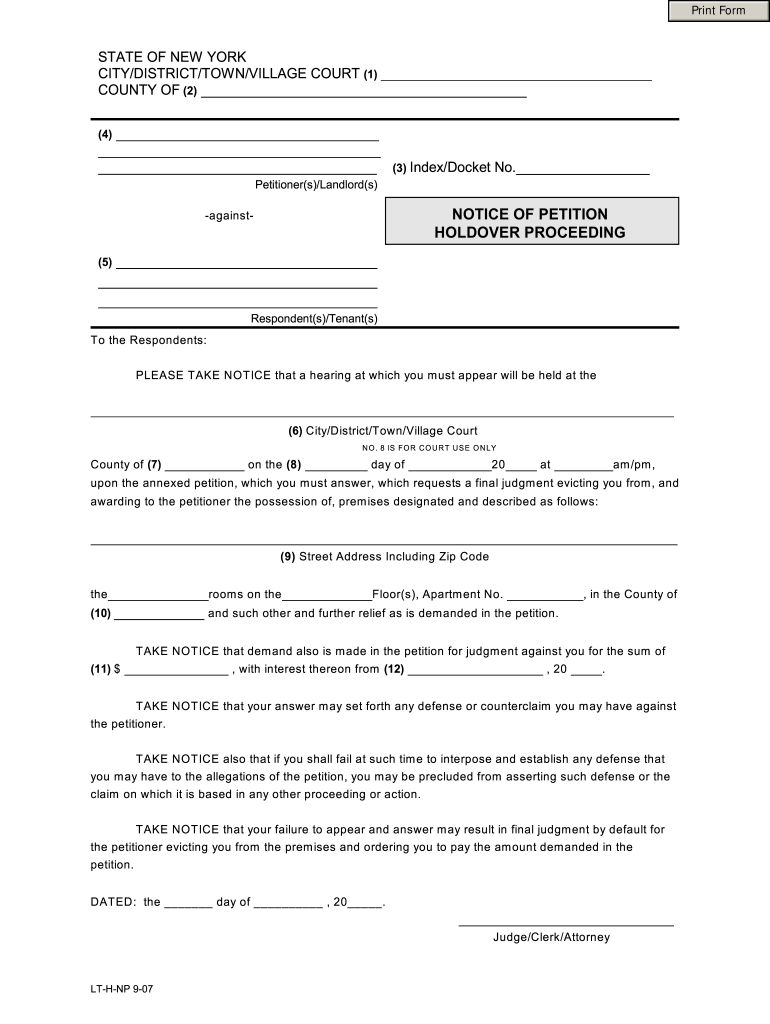 Nyc Holdover Petition Form