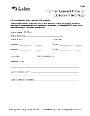 Field Trip Permission Form Rainbow District School Board