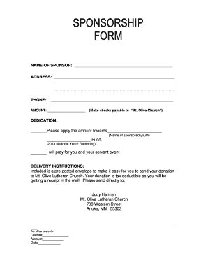 Church Sponsorship Form