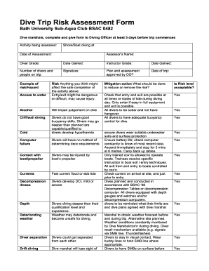 BUSAC Dive Trip Risk Assessment Form in PDF Format, Invaluable Seaslug Demon Co