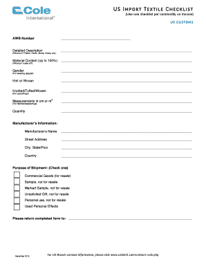 US Import Textile Checklistrev1 DOC  Form