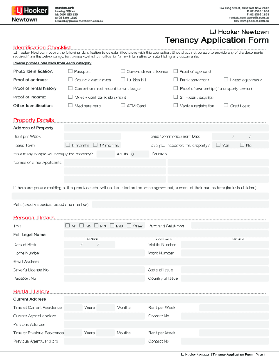  Tenancy Application Form Newtown Ljhooker Com Au 2015-2024