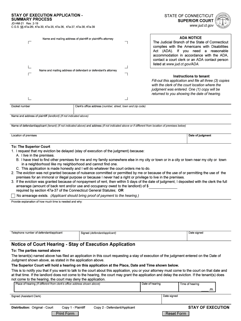  Stay Execution Form 2019-2024