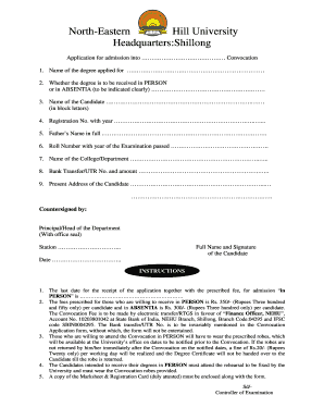 Nehu Degree Certificate  Form