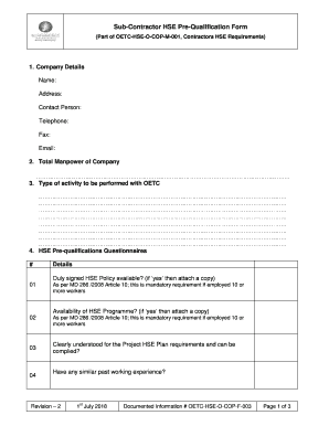 Sub Contractor HSE Pre Qualification Form OETC