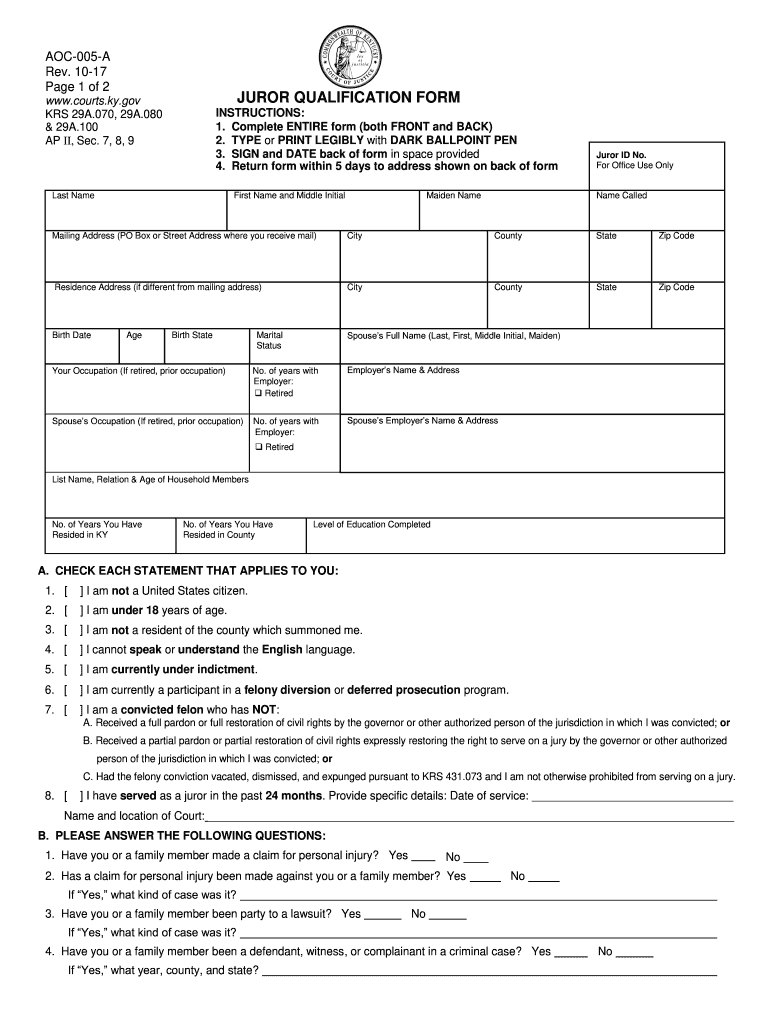  Juror Qualification Form 2017-2024