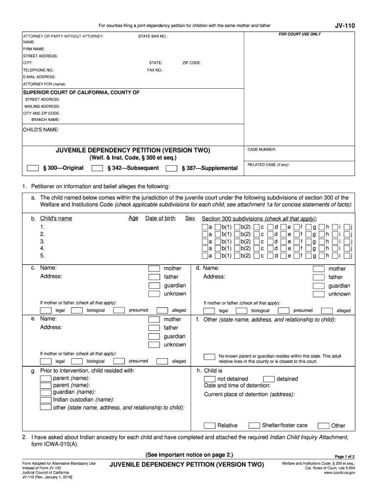  Ca Form Juvenile 2016