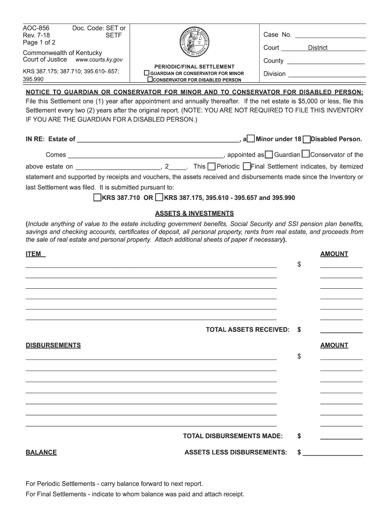  Commonwealth of Kentucky Form Aoc 856 2018-2024