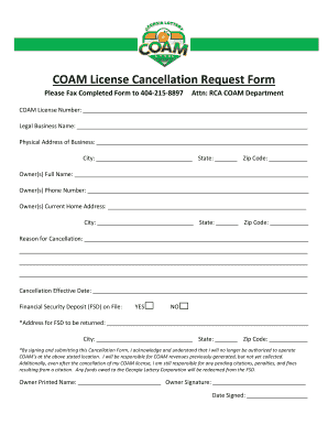  COAM License Cancellation Request Form 2018-2024