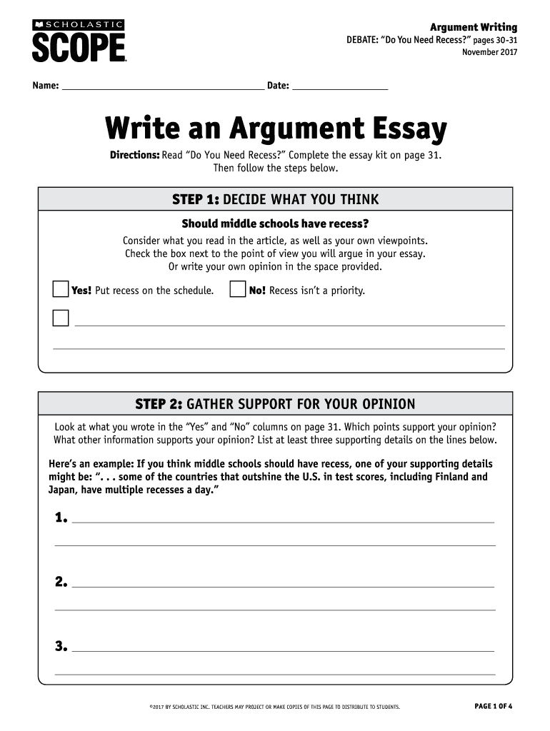 Scholastic Scope Argument Essay  Form