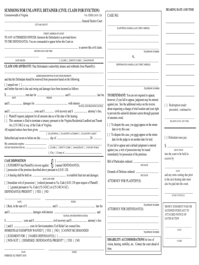  Virginia Court Summons 2018