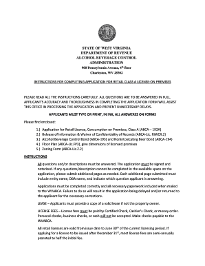  INSTRUCTIONS for COMPLETING APPLICATION for RETAIL CLASS a LICENSE on PREMISES 2019-2024