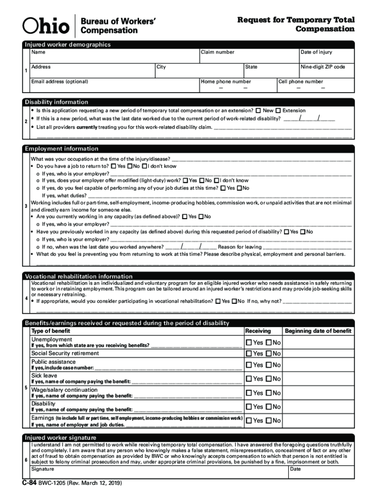  This Request for Temporary Total Compensation C 84 is the Application You Complete to Request Temporary Total 2019-2023