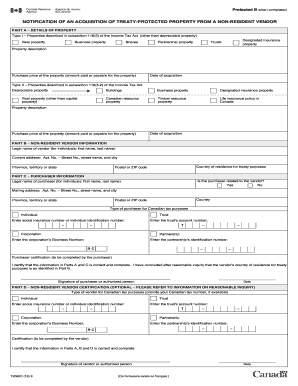 Notification of Acquisition of Treaty Protected Property  Form