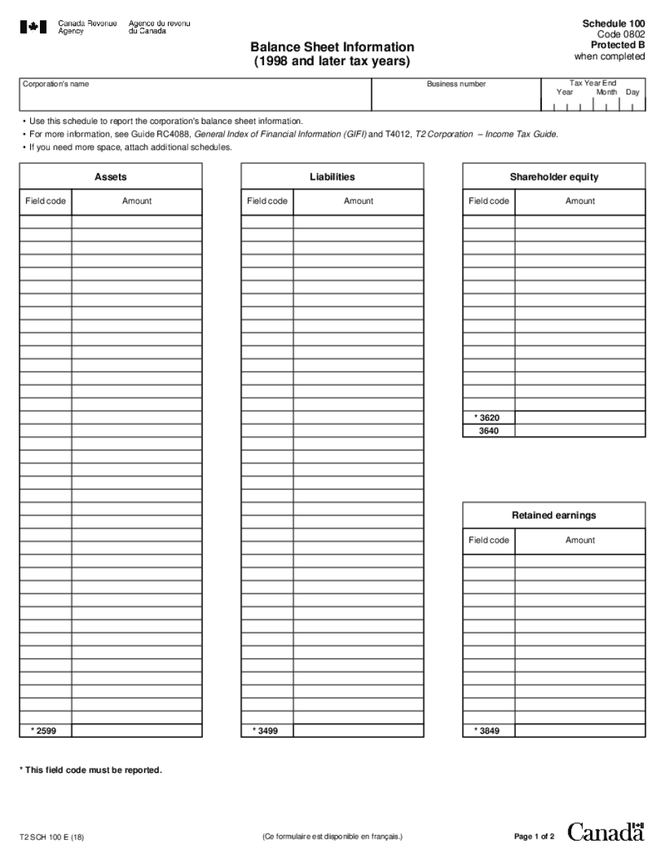  Balance Sheet Information and Later Tax Years 2018-2024