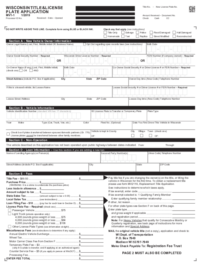 Get and Sign Wisconsin Title & License Plate Application Wisconsin 2019-2022 Form