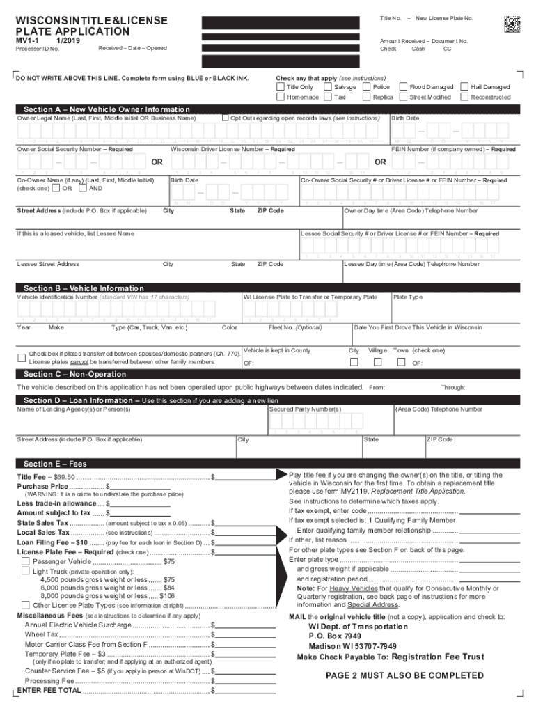  Wisconsin Title & License Plate Application Wisconsin 2019